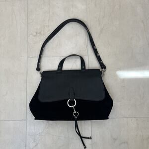New! Rebecca Minkoff Medium Keith Flap Suede & Leather Satchel BLACK Handbag